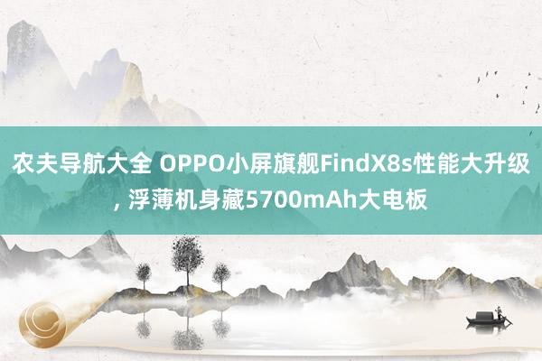 农夫导航大全 OPPO小屏旗舰FindX8s性能大升级, 浮薄机身藏5700mAh大电板